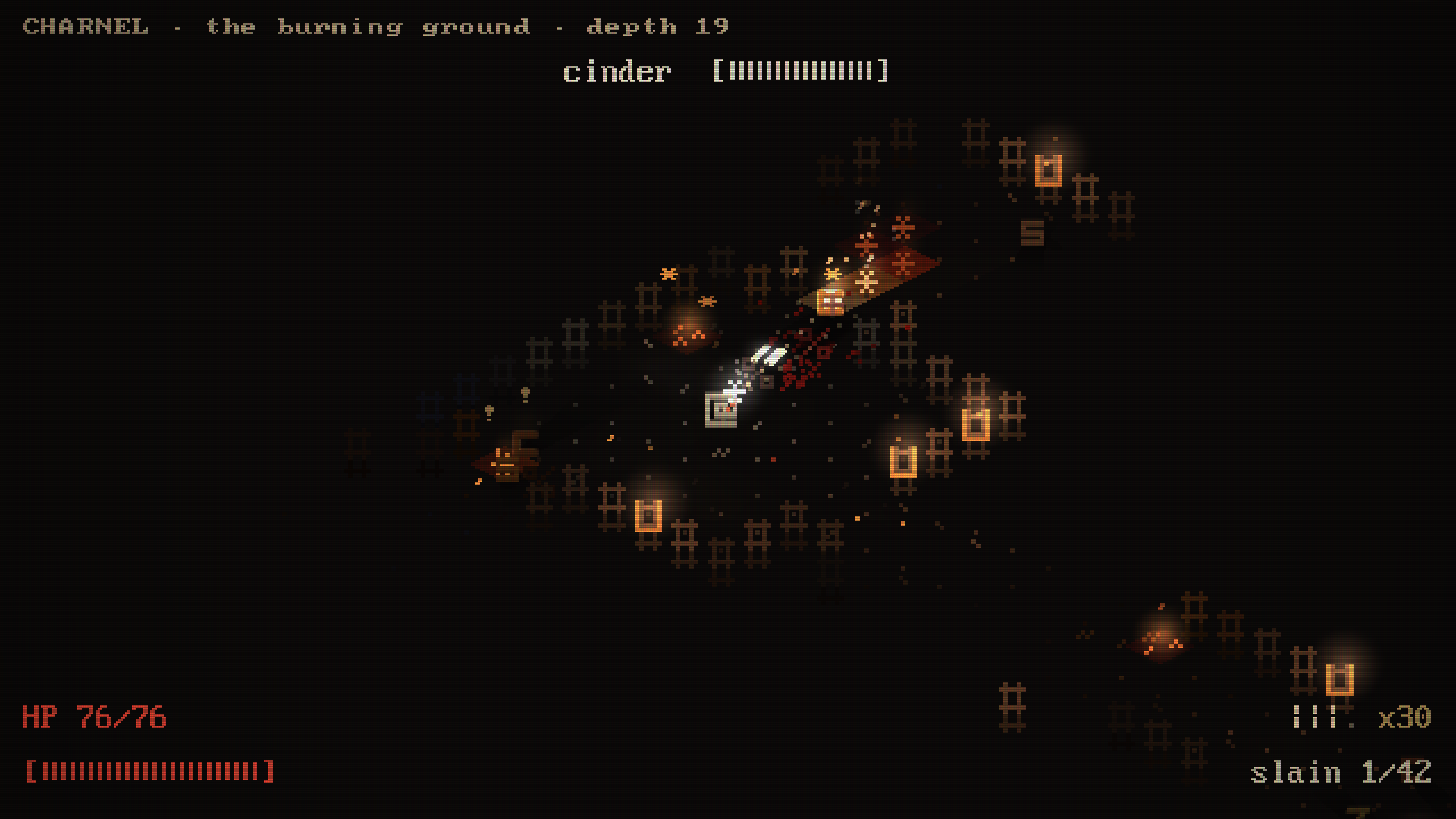 A husk on fire runs at the player across the burning ground.