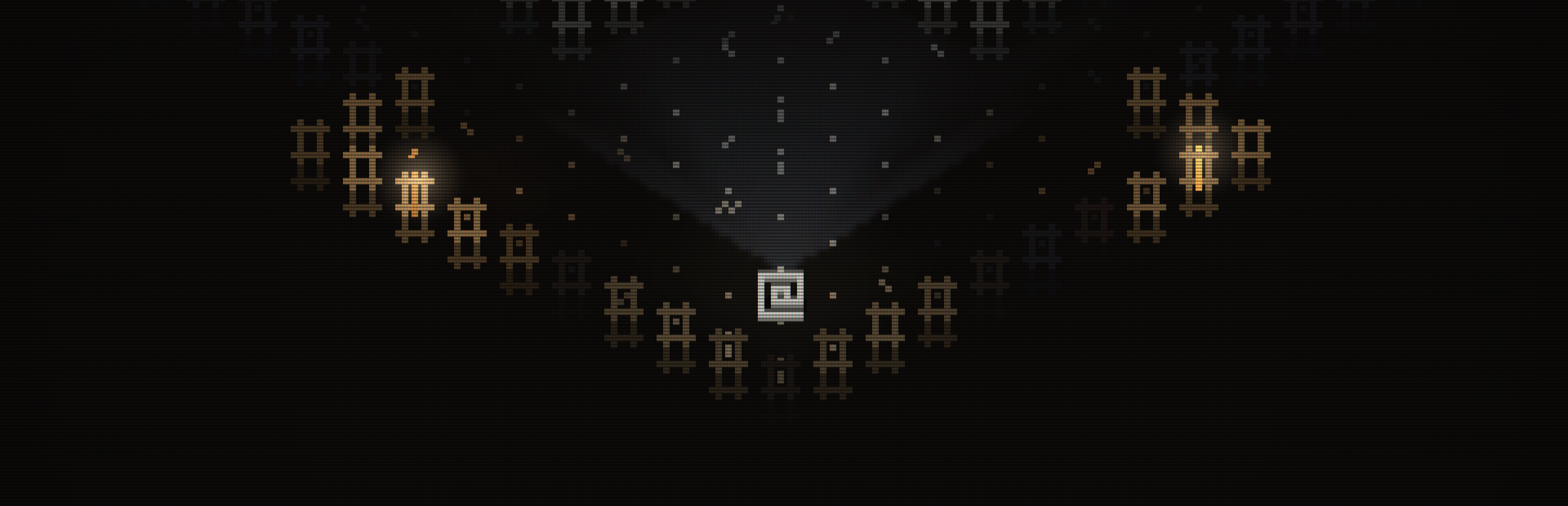 A crypt lit by torches, with a flashlight aimed up from the player.