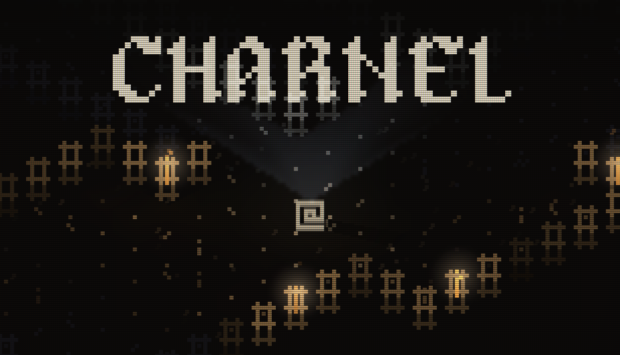 The Charnel logo over a crypt lit by torches, with a flashlight aimed up into the name.
