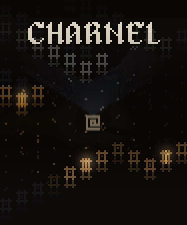 The Charnel logo over the crypt, in a tall frame.
